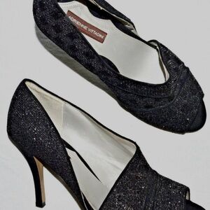 NWOB Adrienne Vittadini Black Sparkly Peep Toe Heels, Size 7.5